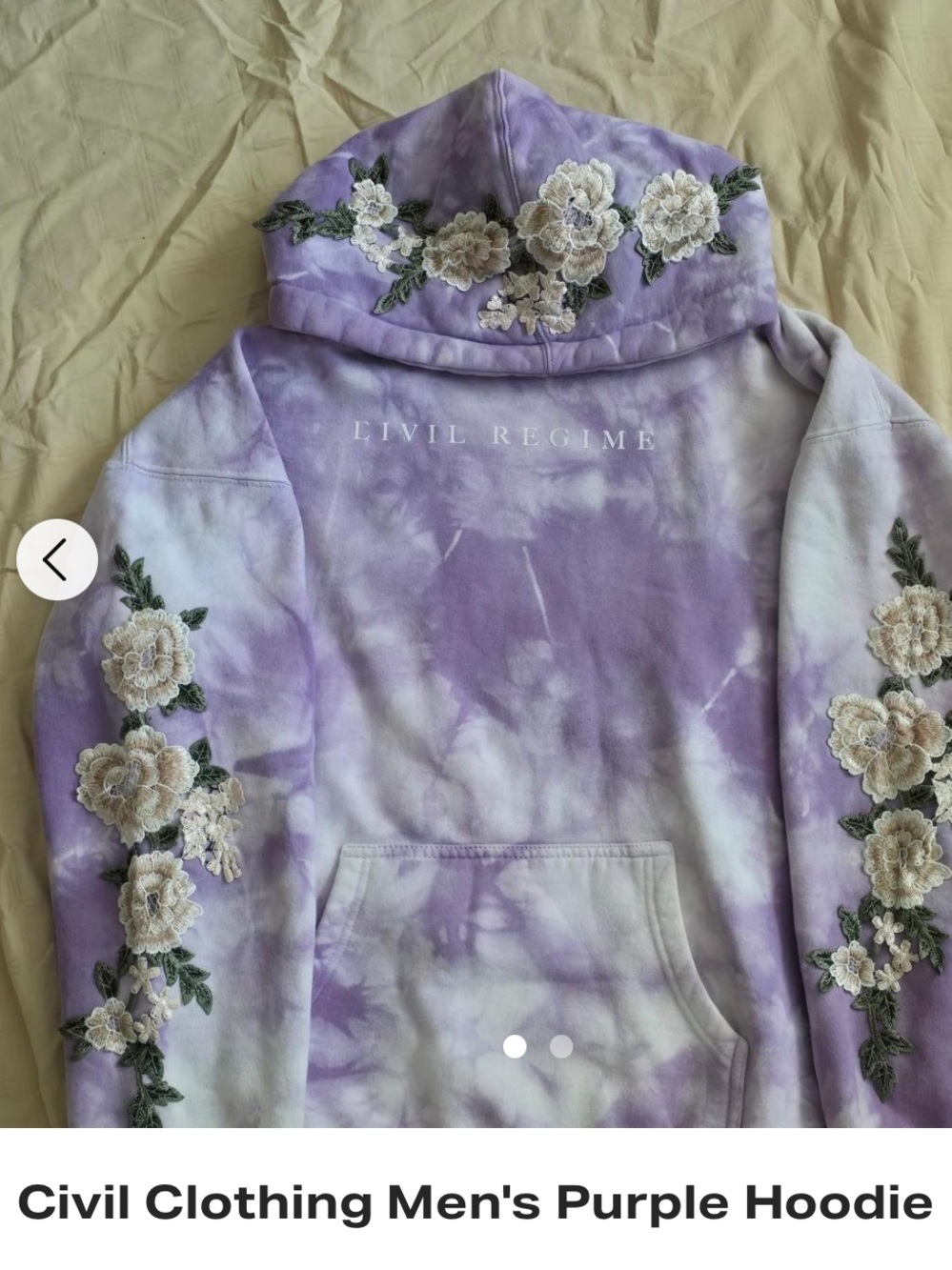 Civil Regime Men’s Tie-Dye Hoodie with Floral Sleeve Embroidery size Large
